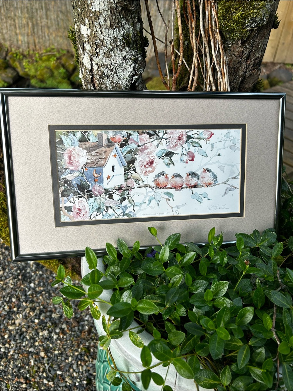 Heavenly Birds Watercolor Print - Framed Floral Bird Illustration
